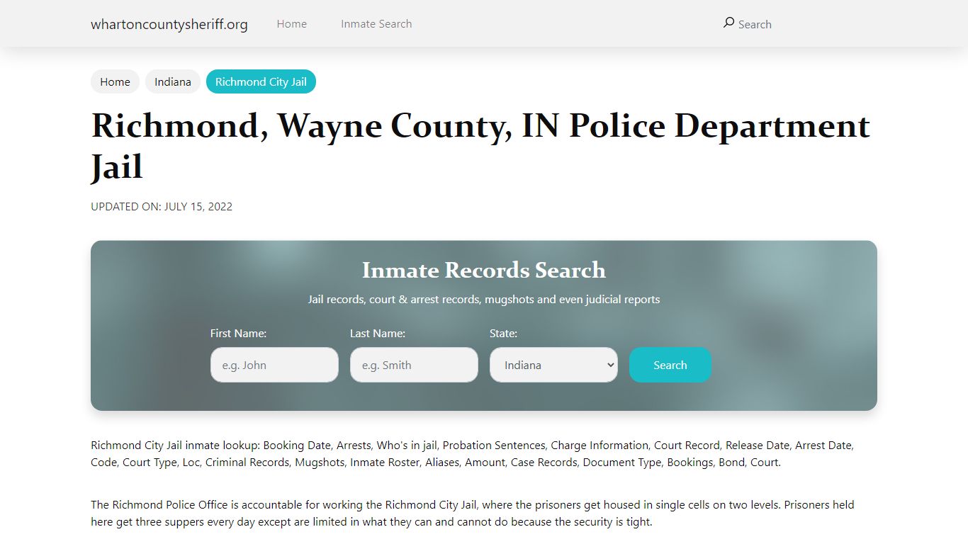 Richmond, Wayne County, IN Police Department Jail