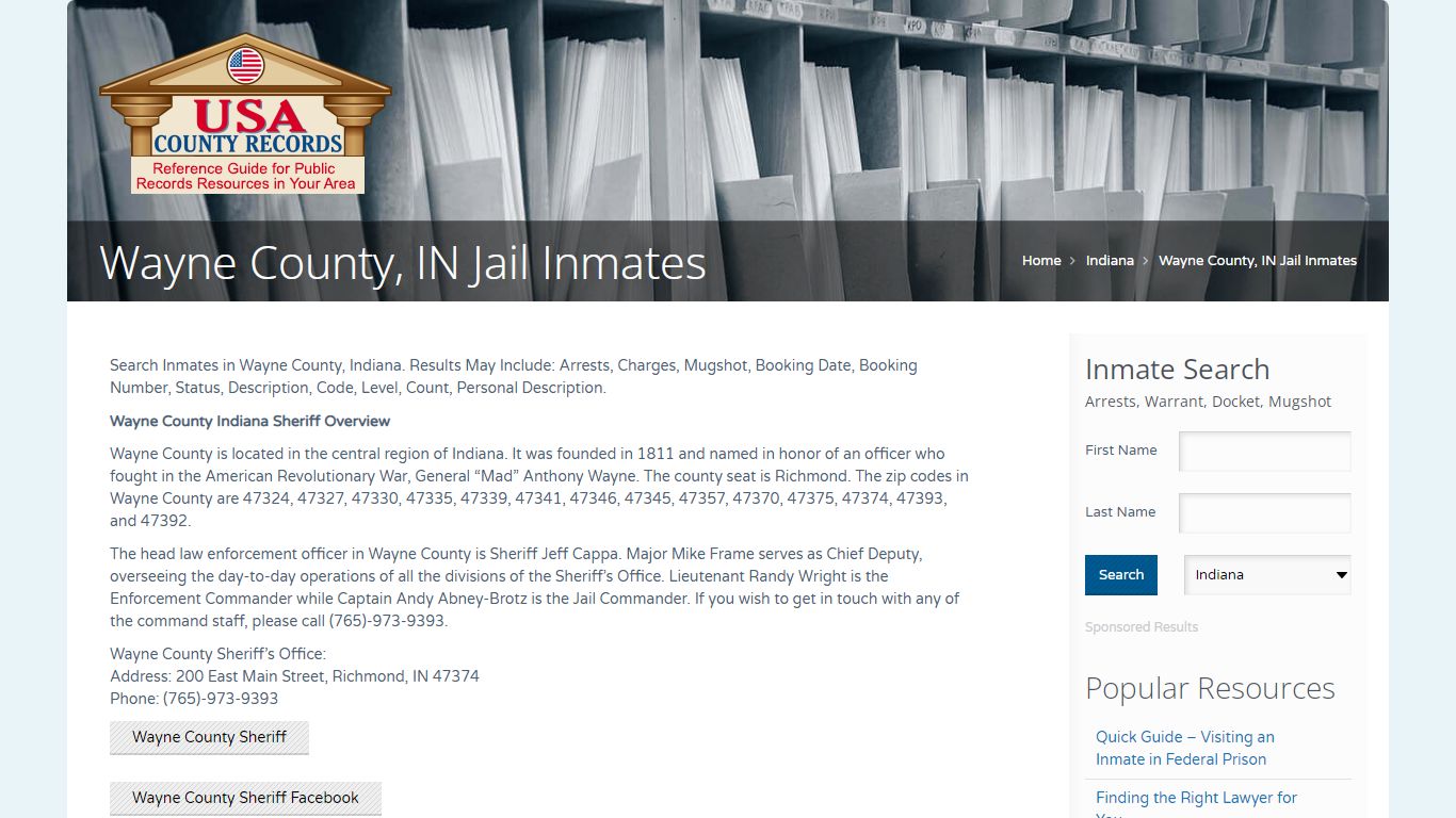 Wayne County, IN Jail Inmates | Name Search